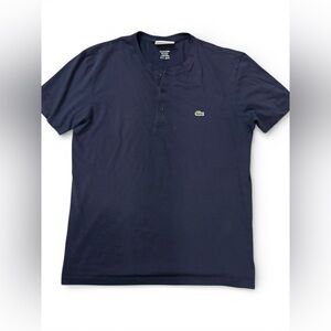 Lacoste Pima Cotton Henley T-Shirt Navy Blue FR 4 US M • Croc Logo Regular Fit